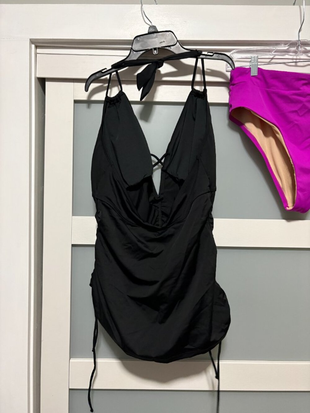 Swimsuits for All Ladies Halter Tankini Bathing Suit set sz 16 Black Fucshia NEW - Picture 4 of 4